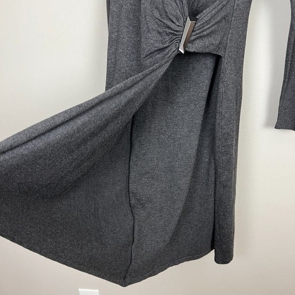 Calvin Klein Dress Womens Medium Gray Sheath Faux Wrap V-Neck‎ Knit Long Sleeve - Picture 5 of 11